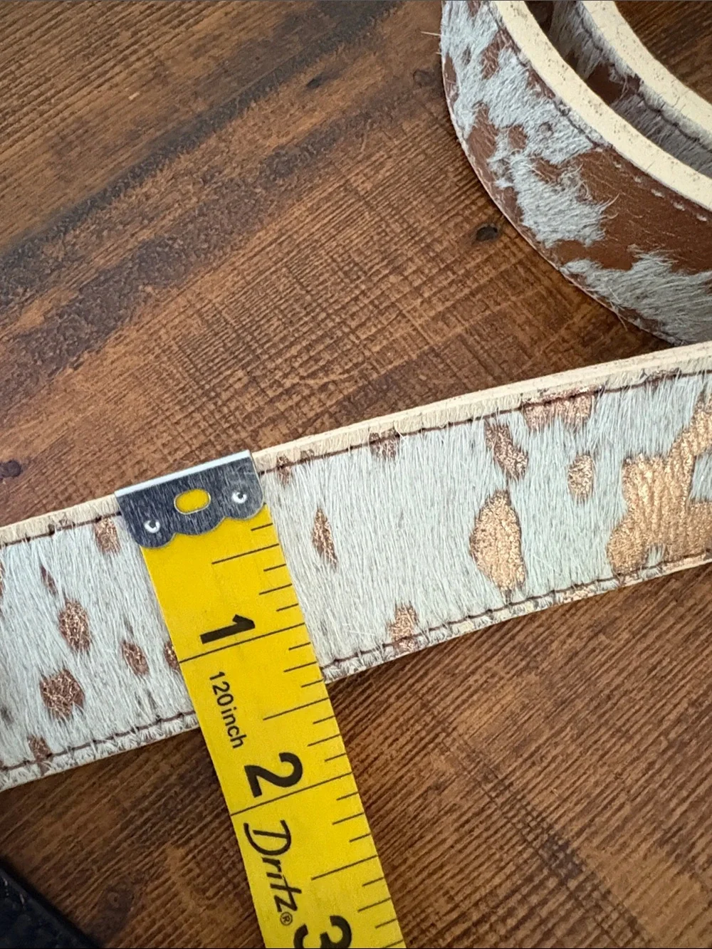 LEOPARDO Cowhide Hair-on-Hide Belt Metallic Copper Speckle Leather Handmade 34